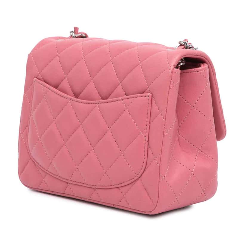 Chanel Mini Square Classic Lambskin Single Flap Pink Leather Very good condition - Back View