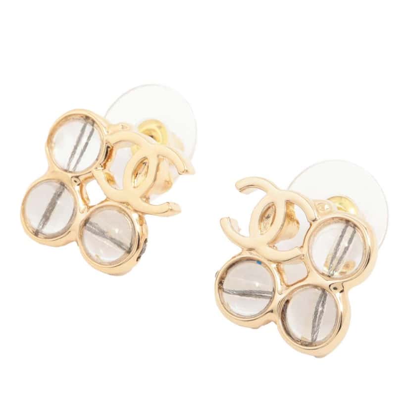 Chanel CC Gold Plated Resin Earrings Gold Metal Very good condition - Front View