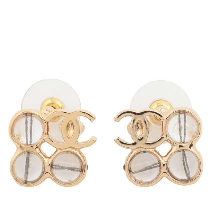 Chanel CC Gold Plated Resin Earrings Gold Metal Very good condition - Back View