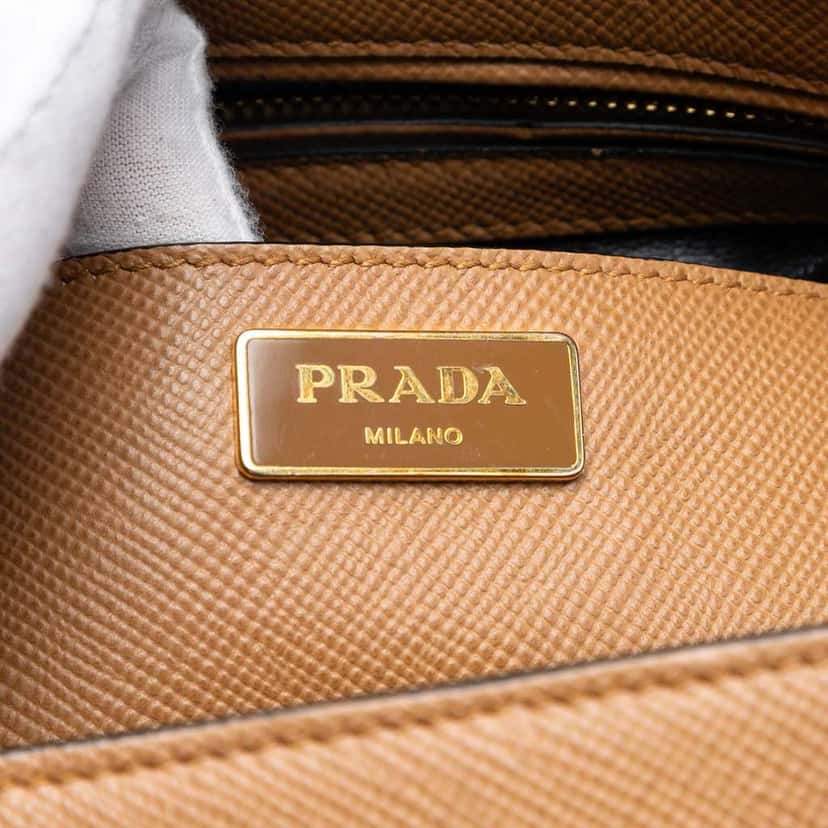 Prada Studded Saffiano Cuir Promenade Satchel Brown Leather Very good condition - Box View