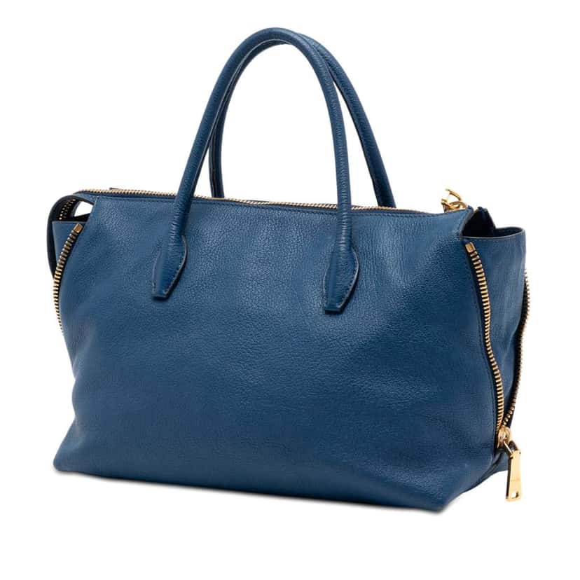 Miu Miu Goatskin Madras Convertible Side Zip Satchel Blue Leather Good condition - Back View