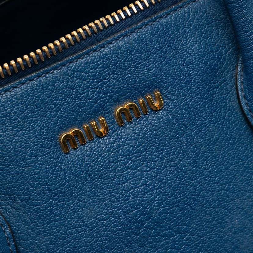Miu Miu Goatskin Madras Convertible Side Zip Satchel Blue Leather Good condition - Box View