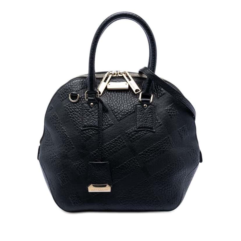 Burberry Large Heritage Grain Check Embossed Orchard Bowling Bag Black Leather Good condition - Front View