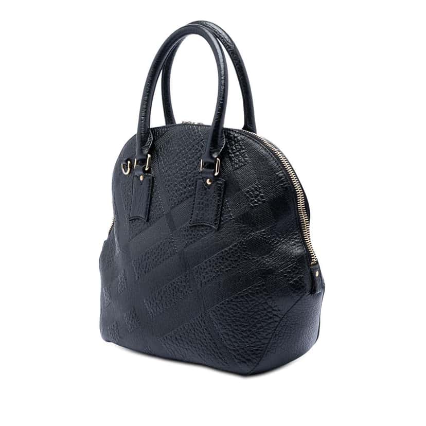 Burberry Large Heritage Grain Check Embossed Orchard Bowling Bag Black Leather Good condition - Back View