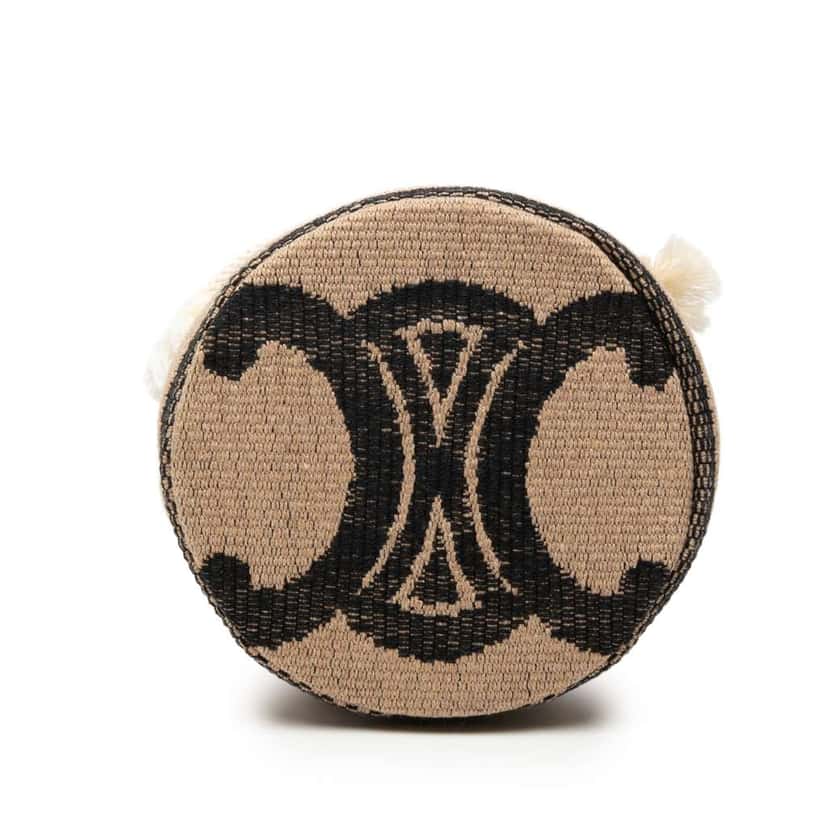 Celine Small Triomphe Raffia Drawstring Bucket Bag Brown Never worn - Inside View