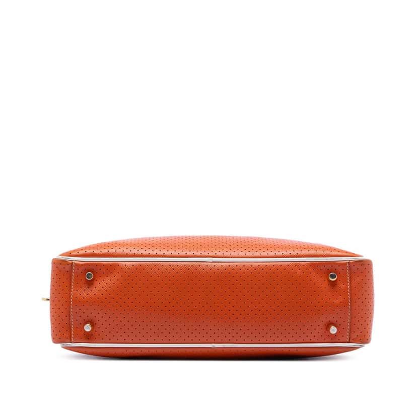 Prada Perforated Vitello Drive Leather Bauletto Top Handle Bag Orange Leather Very good condition - Inside View
