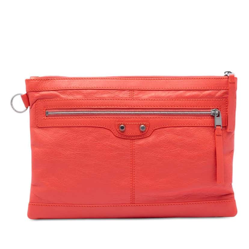 Balenciaga Lambskin Motocross Classic Clip M Clutch Orange Leather Very good condition - Front View