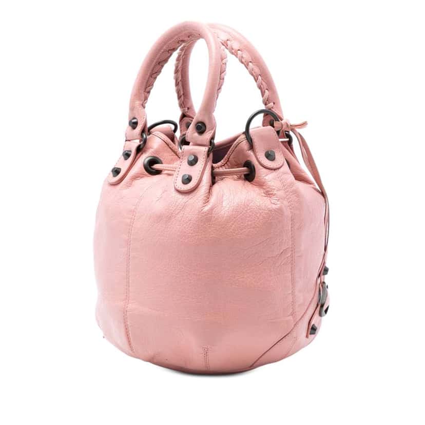 Balenciaga Mini Lambskin Motocross Giant 12 Pompon Bag Pink Leather Very good condition - Back View