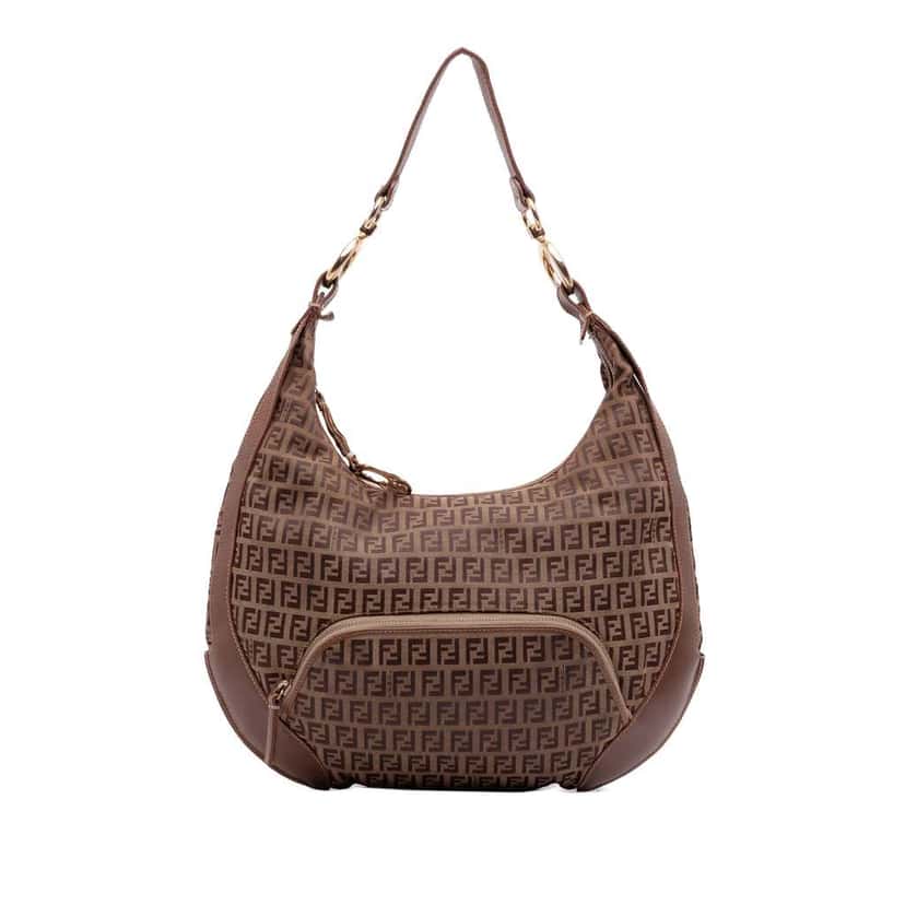 Fendi Zucchino Canvas Chef Pocket Hobo Brown Canvas Good condition - Front View