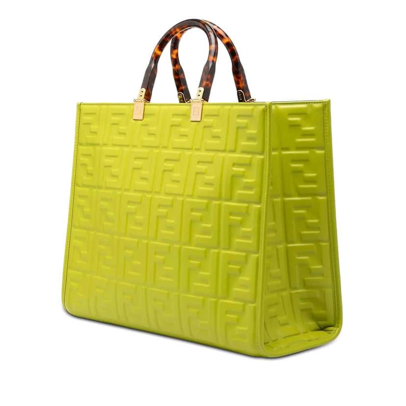 Fendi Medium Zucca Embossed Leather Sunshine Shopper Tote Green Leather Very good condition - Back View