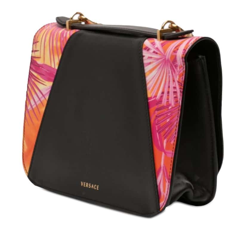 Versace Calfskin Jungle Weave Virtus Satchel Black Leather Very good condition - Back View