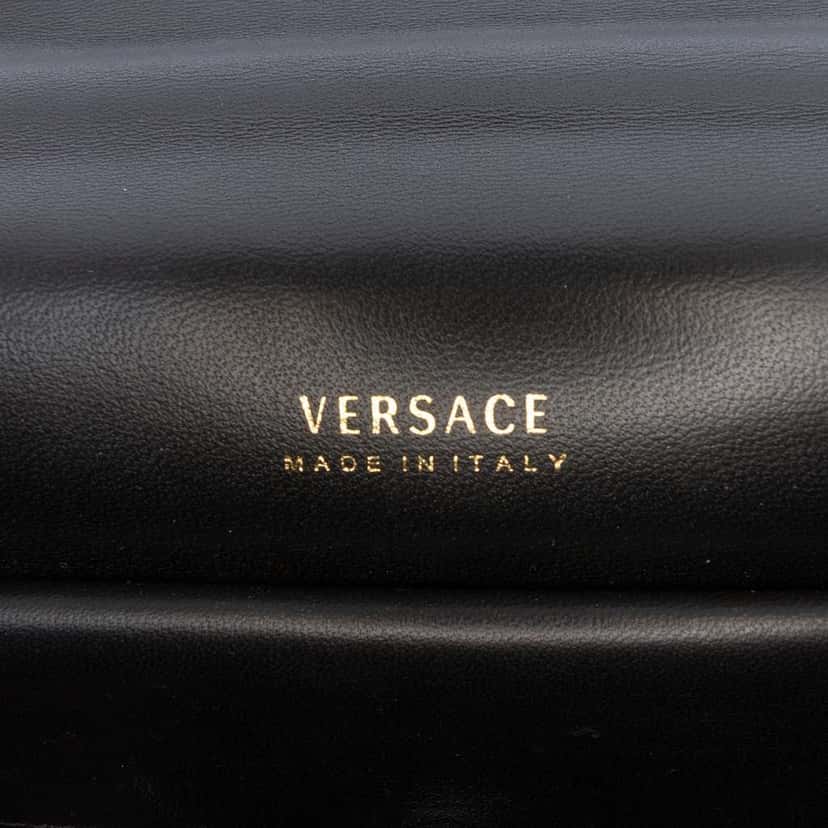 Versace Calfskin Jungle Weave Virtus Satchel Black Leather Very good condition - Box View