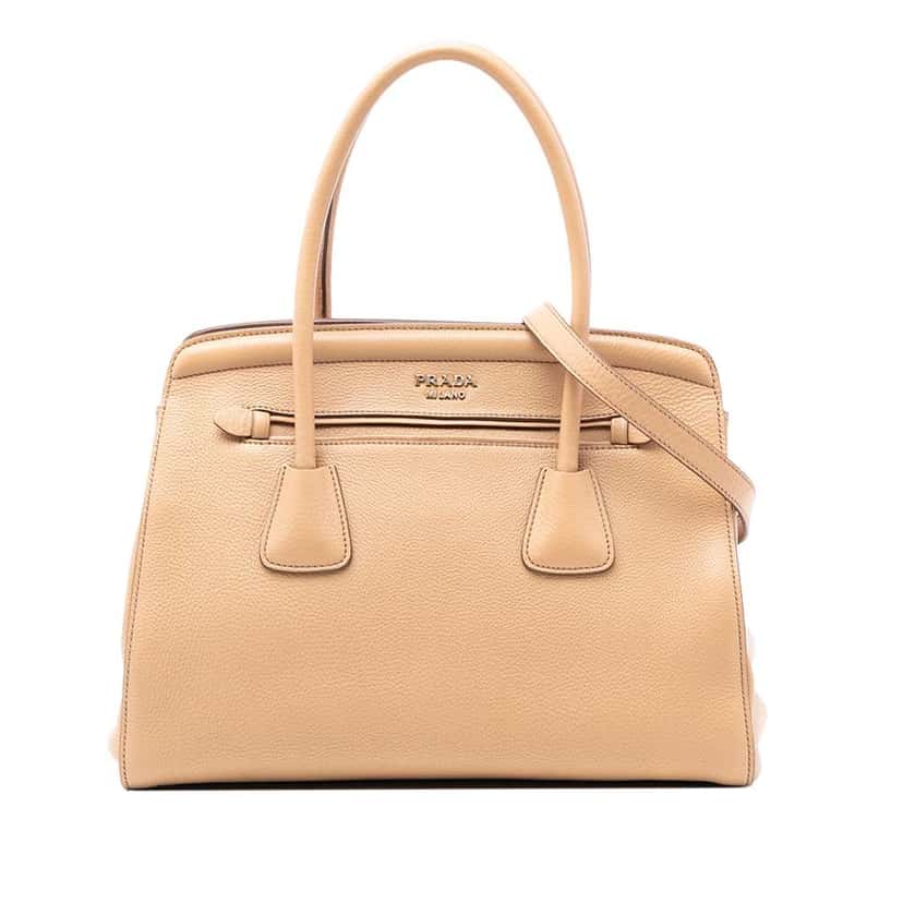 Prada Vitello Daino Cuir Frame Convertible Tote Brown Leather Very good condition - Front View