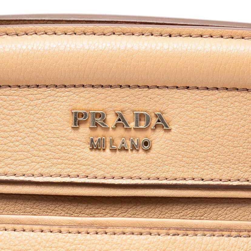 Prada Vitello Daino Cuir Frame Convertible Tote Brown Leather Very good condition - Box View
