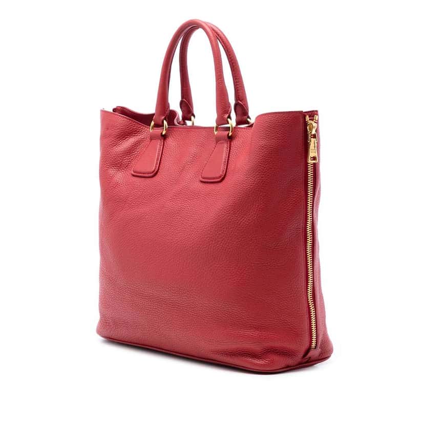 Prada Vitello Daino Side Zip Shopper Tote Red Leather Good condition - Back View