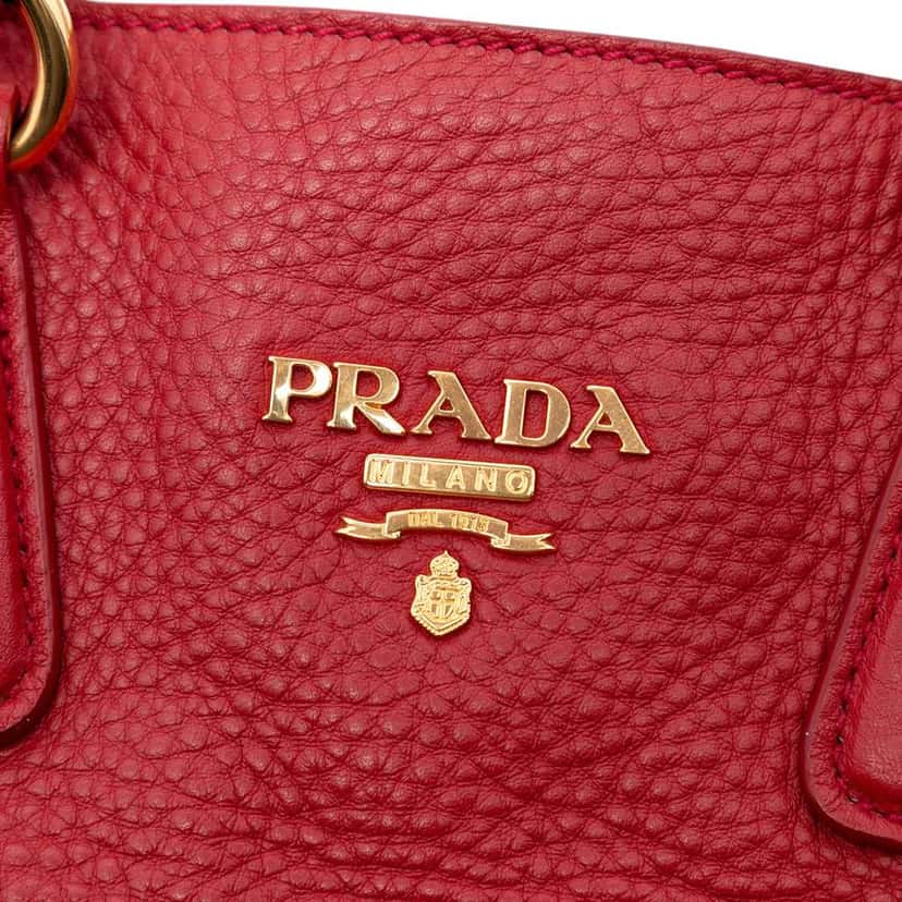 Prada Vitello Daino Side Zip Shopper Tote Red Leather Good condition - Box View