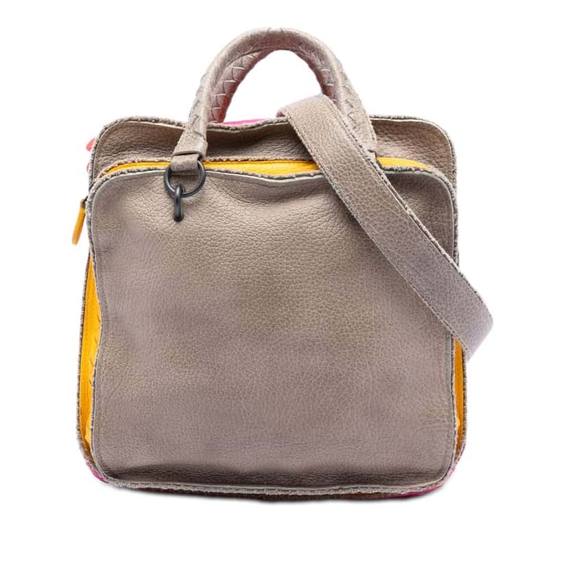 Bottega Veneta Multicolor Pebbled Leather Double Zip Satchel Brown Leather Very good condition - Front View
