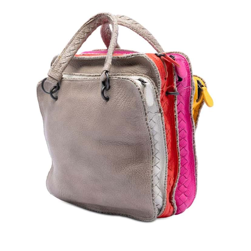 Bottega Veneta Multicolor Pebbled Leather Double Zip Satchel Brown Leather Very good condition - Back View