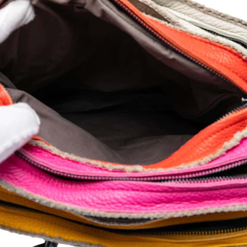 Bottega Veneta Multicolor Pebbled Leather Double Zip Satchel Brown Leather Very good condition - Model View