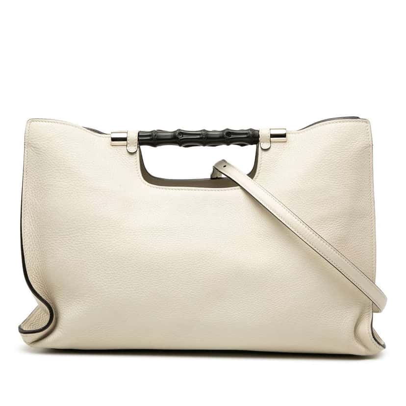 Gucci Medium Calfskin Bamboo Daily Shopper Satchel White Leather Very good condition - Front View