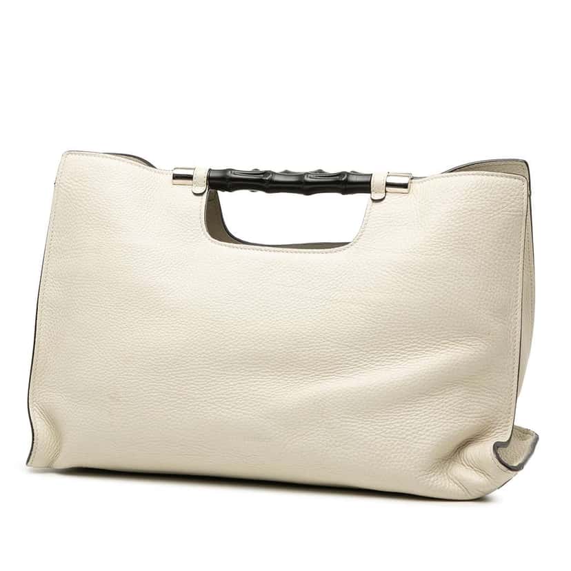 Gucci Medium Calfskin Bamboo Daily Shopper Satchel White Leather Very good condition - Back View