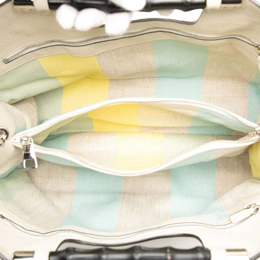 Gucci Medium Calfskin Bamboo Daily Shopper Satchel White Leather Very good condition - Model View