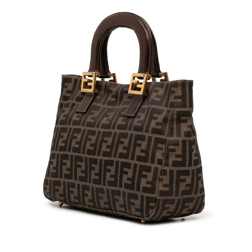 Fendi Small Zucca Canvas Twins Tote Brown Canvas Good condition - Back View
