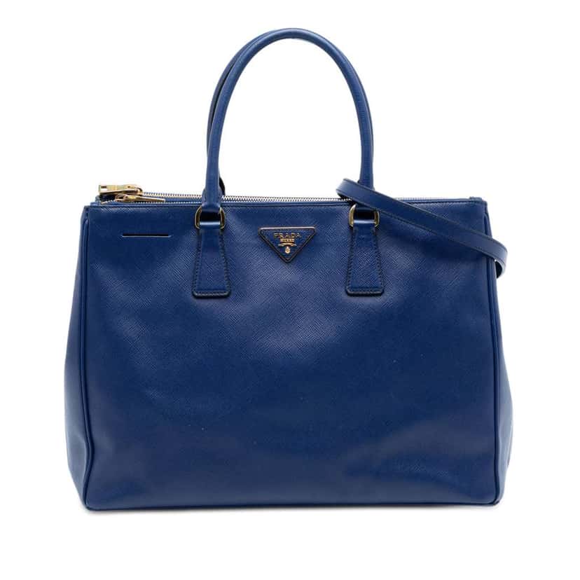 Prada Large Saffiano Lux Galleria Double Zip Tote Blue Leather Good condition - Front View