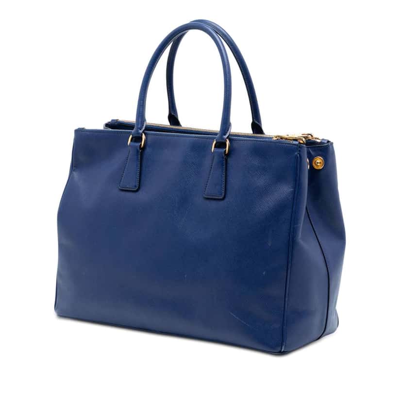 Prada Large Saffiano Lux Galleria Double Zip Tote Blue Leather Good condition - Back View