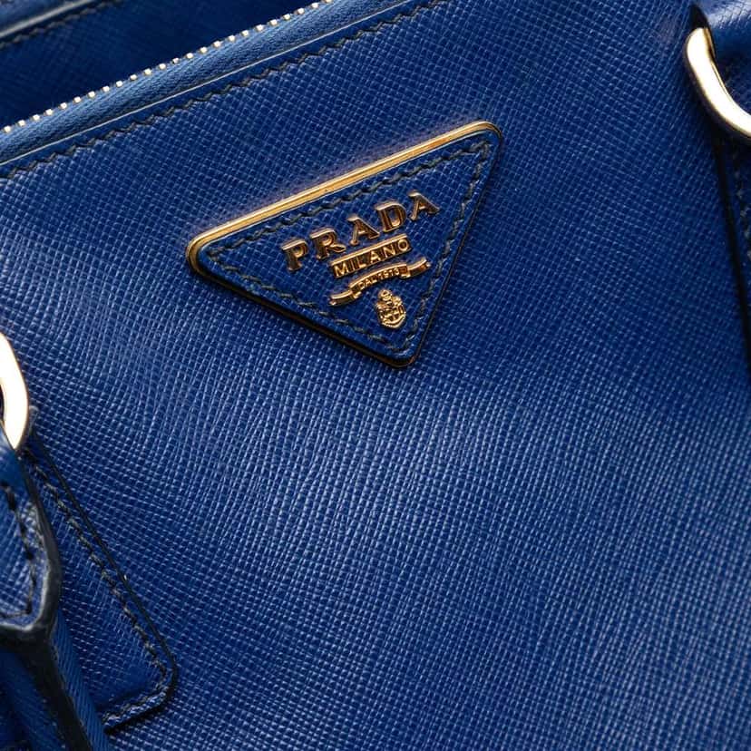 Prada Large Saffiano Lux Galleria Double Zip Tote Blue Leather Good condition - Box View