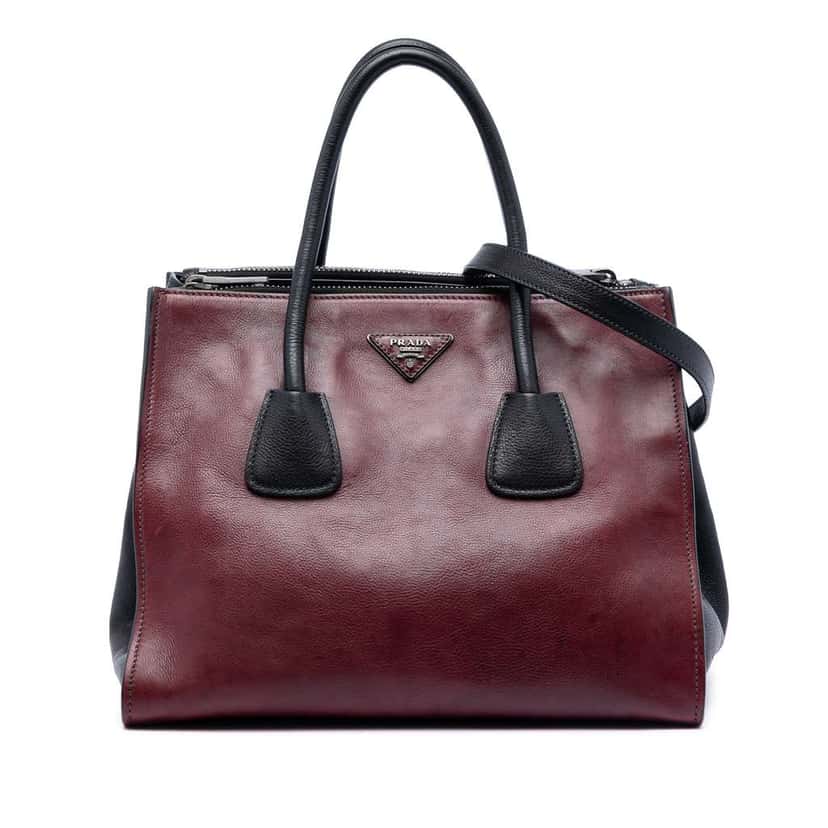 Prada Bicolor Glace Calf Twin Pocket Double Handle Satchel Red Leather Very good condition - Front View