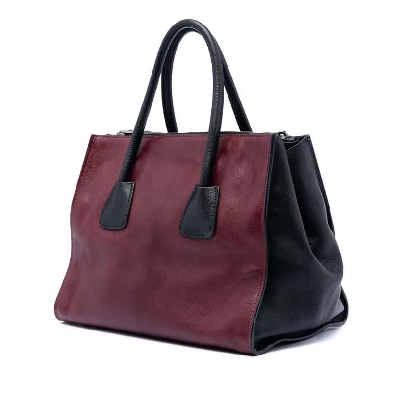 Prada Bicolor Glace Calf Twin Pocket Double Handle Satchel Red Leather Very good condition - Back View