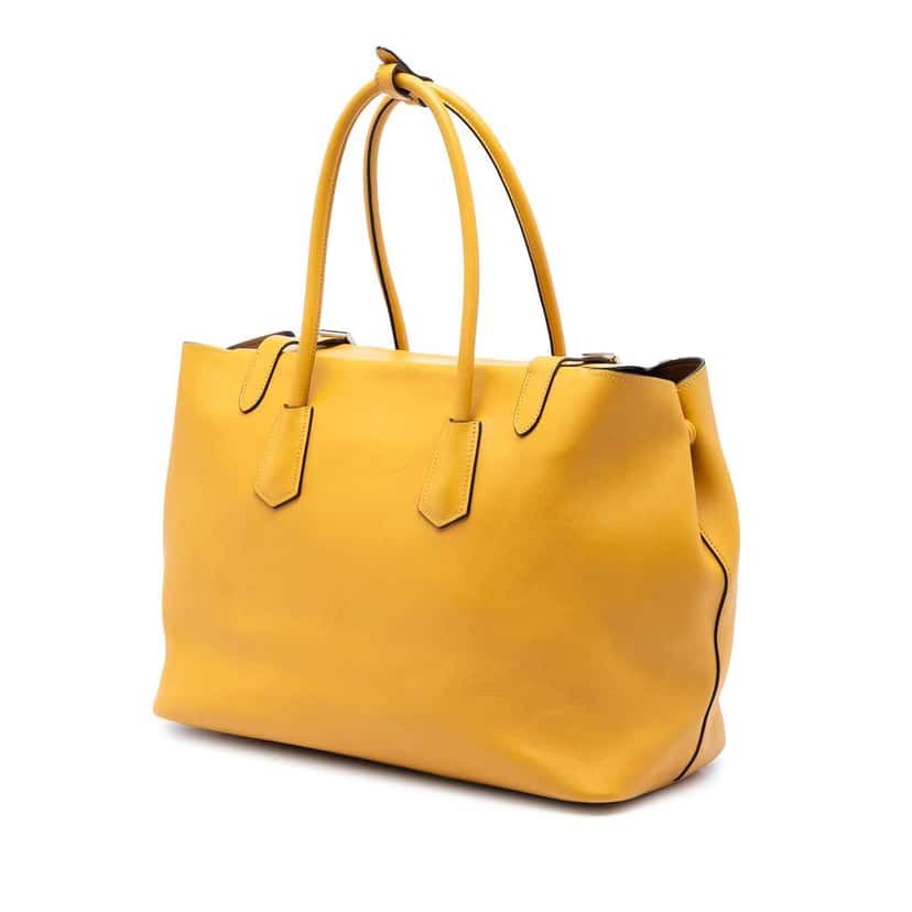 Prada City Calf Leather Buckle Tote Yellow Leather Very good condition - Back View