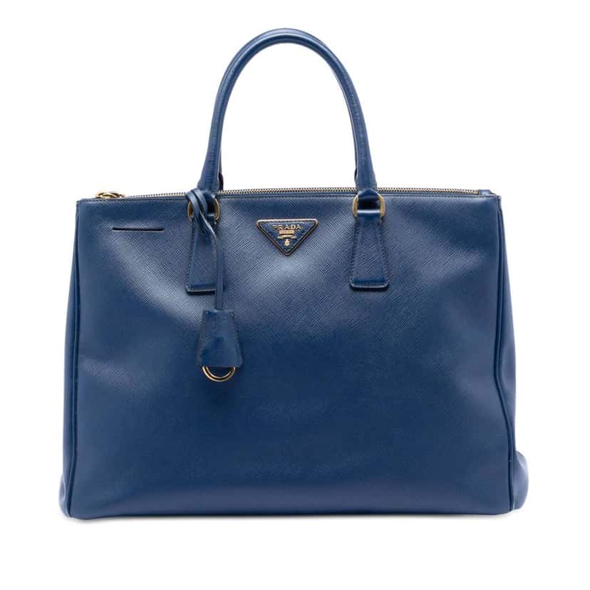 Prada Large Saffiano Lux Galleria Double Zip Tote Blue Leather Very good condition - Front View