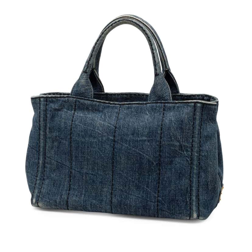Prada Small Denim Canapa Logo Satchel Blue Denim Very good condition - Back View