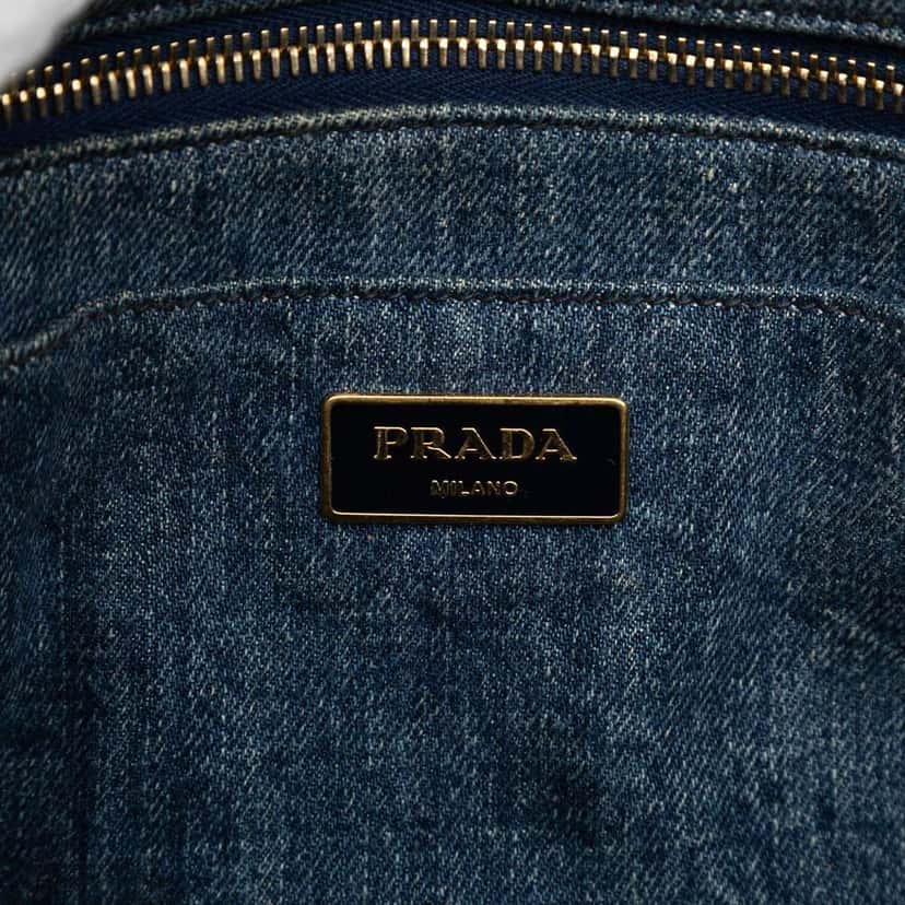 Prada Small Denim Canapa Logo Satchel Blue Denim Very good condition - Box View
