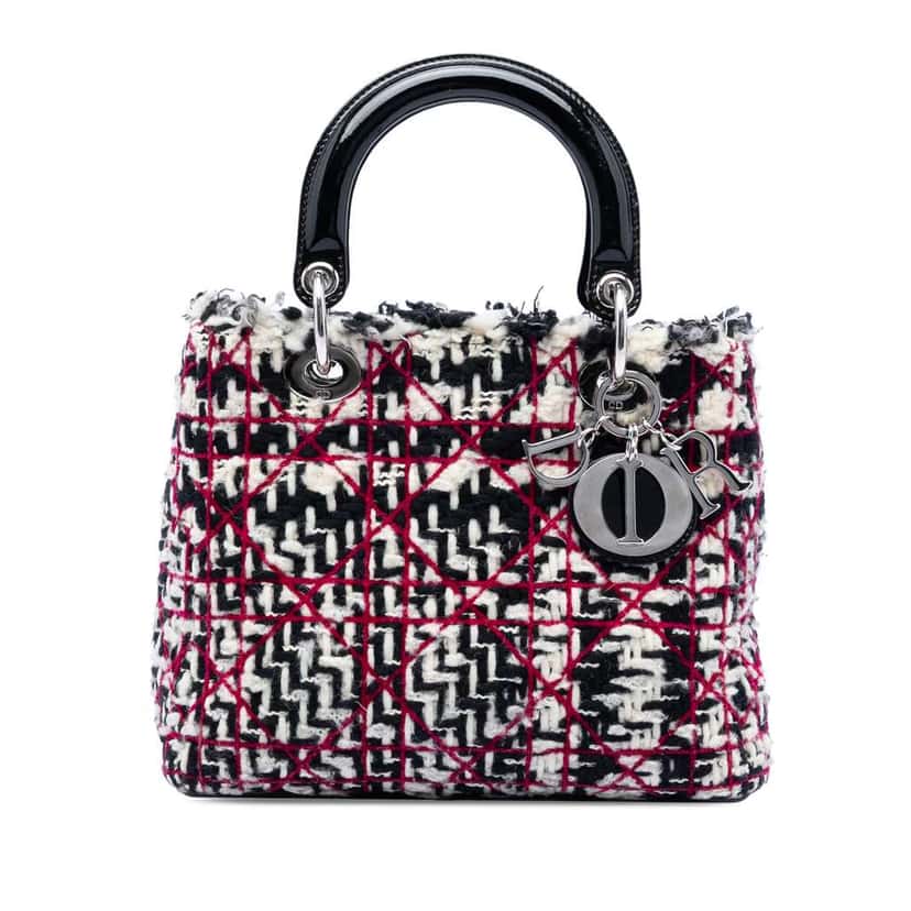 Dior Medium Tweed Cannage Fringe Lady Dior Black Tweed Very good condition - Front View