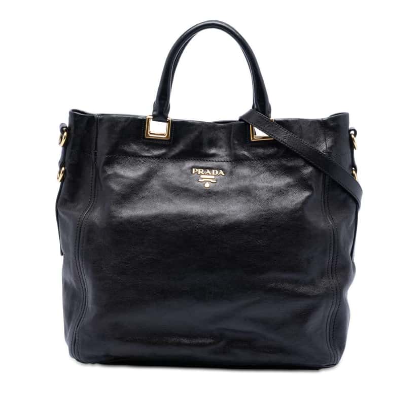 Prada Glace Calf Open Convertible Tote Black Leather Very good condition - Front View