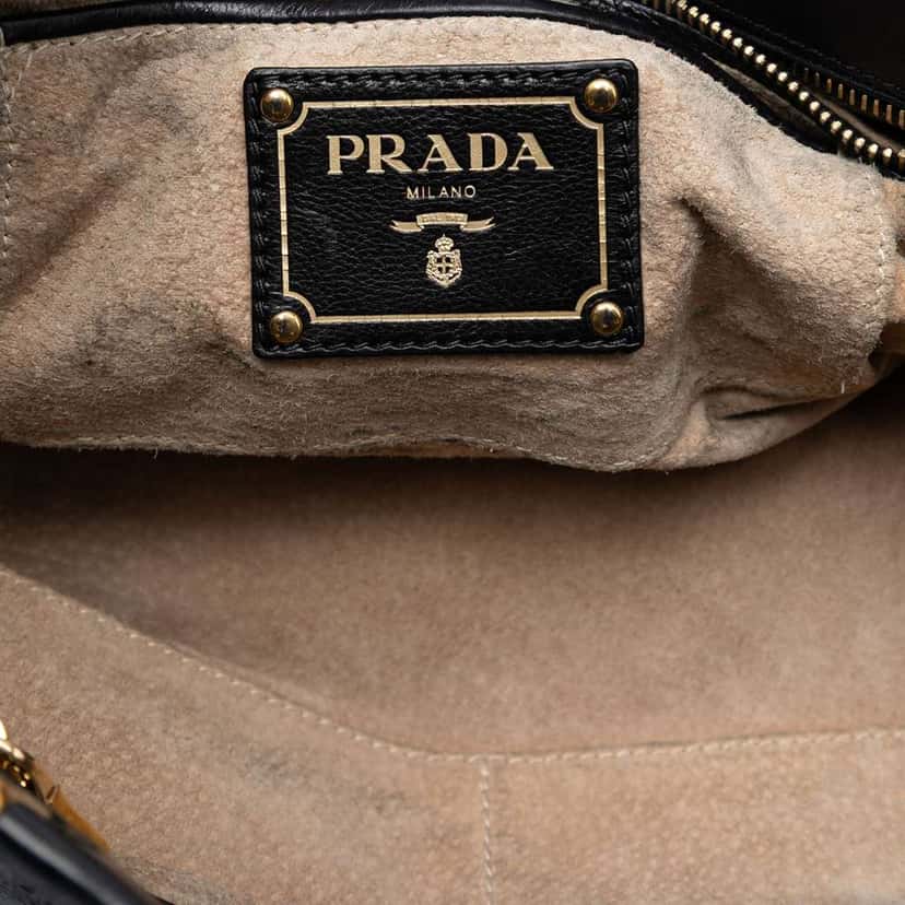 Prada Glace Calf Open Convertible Tote Black Leather Very good condition - Box View