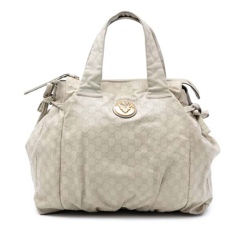 Gucci Large Guccissima Hysteria Tote White Leather Very good condition - Front View