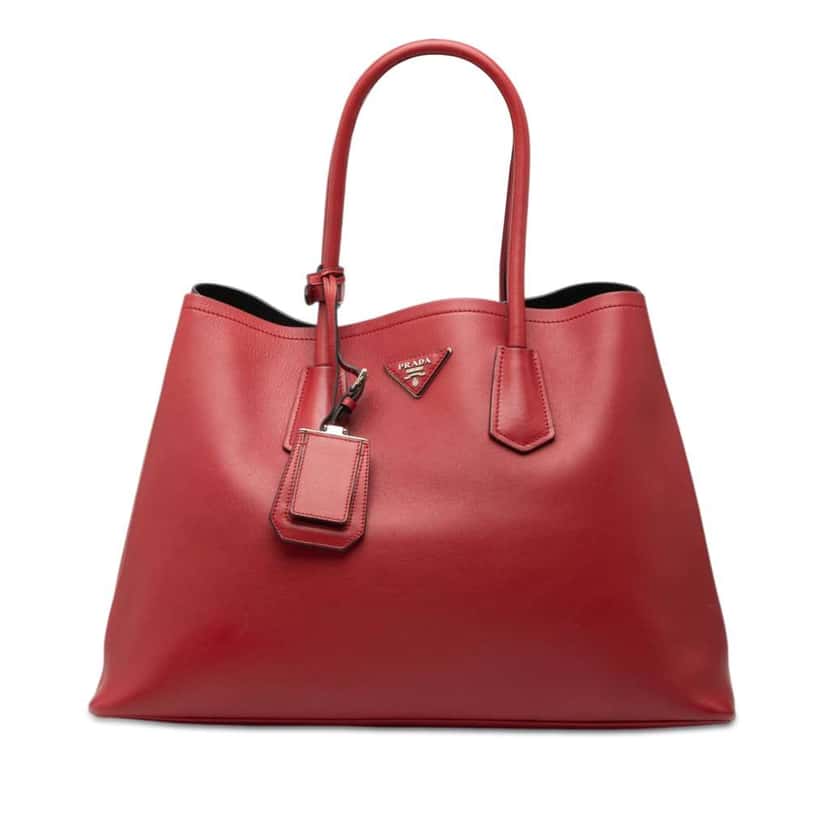 Prada Large Saffiano Cuir Double Satchel Red Leather Very good condition - Front View