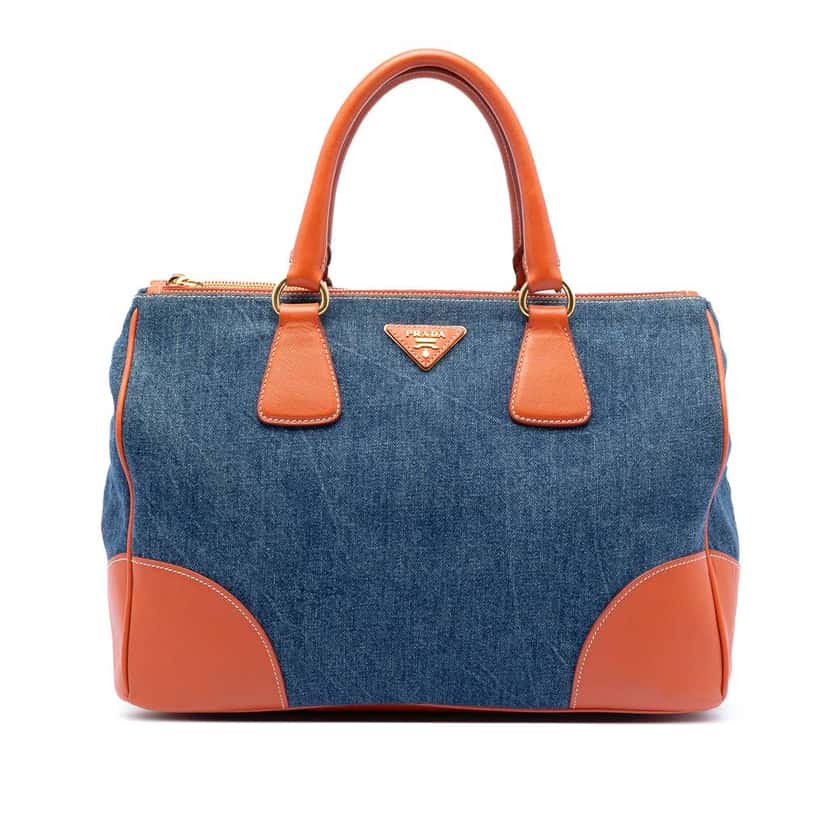 Prada Saffiano Trimmed Denim Handbag Blue Denim Very good condition - Front View
