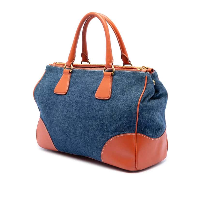 Prada Saffiano Trimmed Denim Handbag Blue Denim Very good condition - Back View