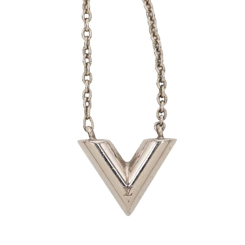 Louis Vuitton Silver Plated Essential V Supple Necklace Silver Metal Very good condition - Front View