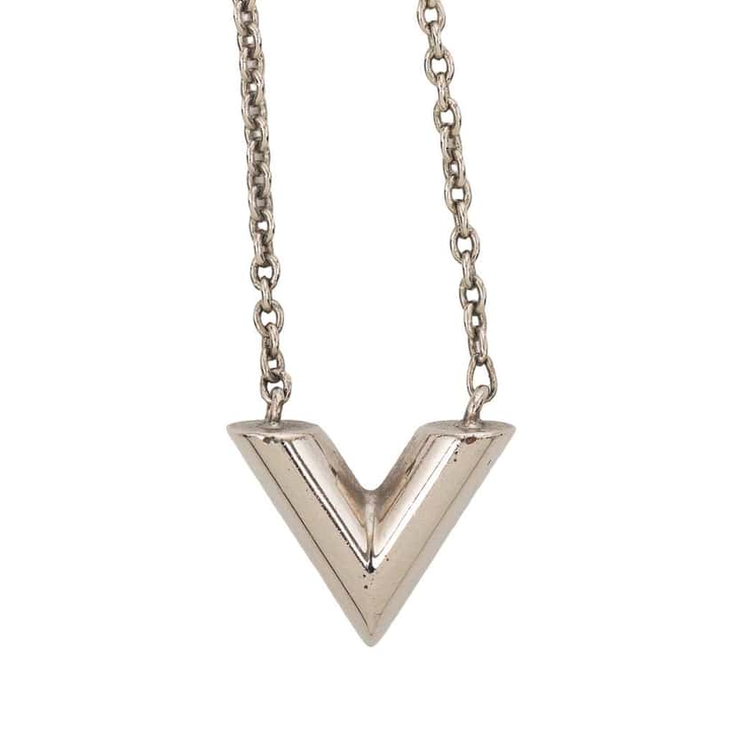 Louis Vuitton Silver Plated Essential V Supple Necklace Silver Metal Very good condition - Back View