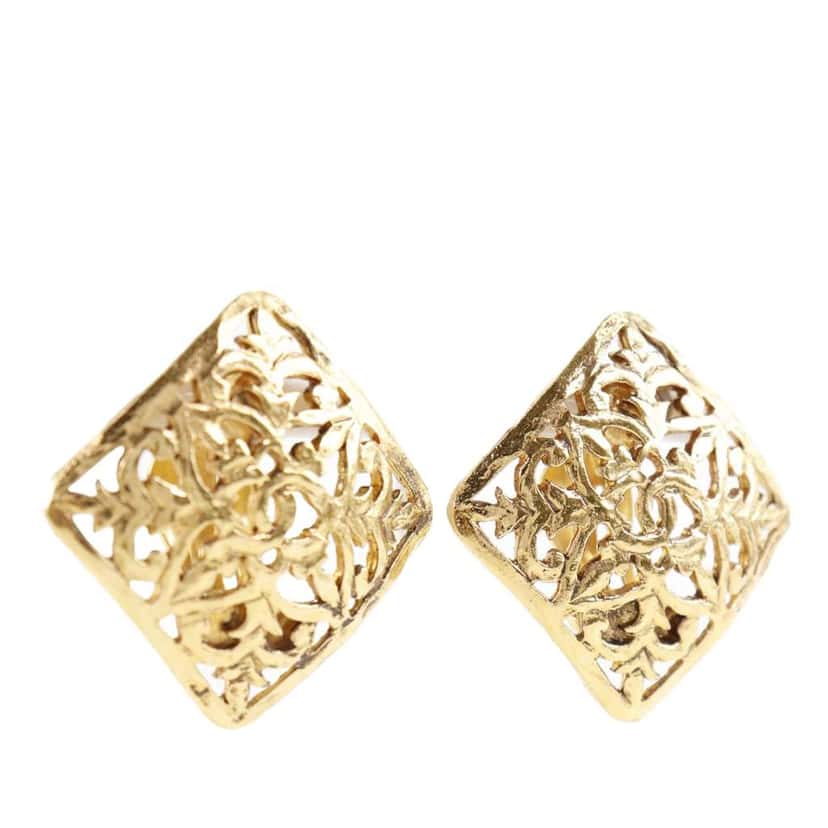 Chanel CC Gold Plated Square Clip On Earrings Gold Metal Very good condition - Back View