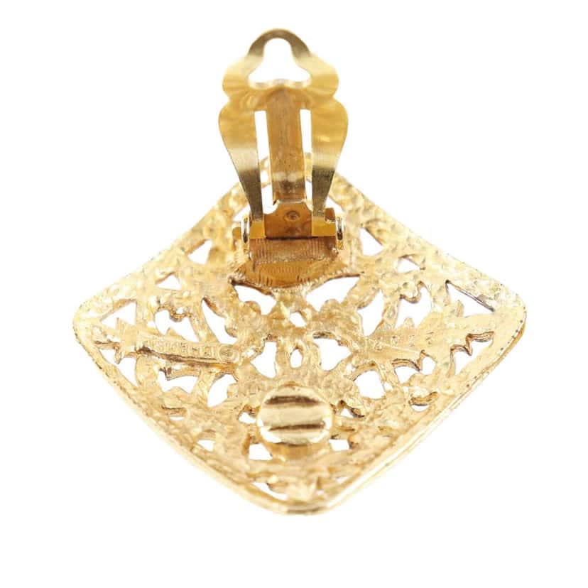 Chanel CC Gold Plated Square Clip On Earrings Gold Metal Very good condition - Inside View