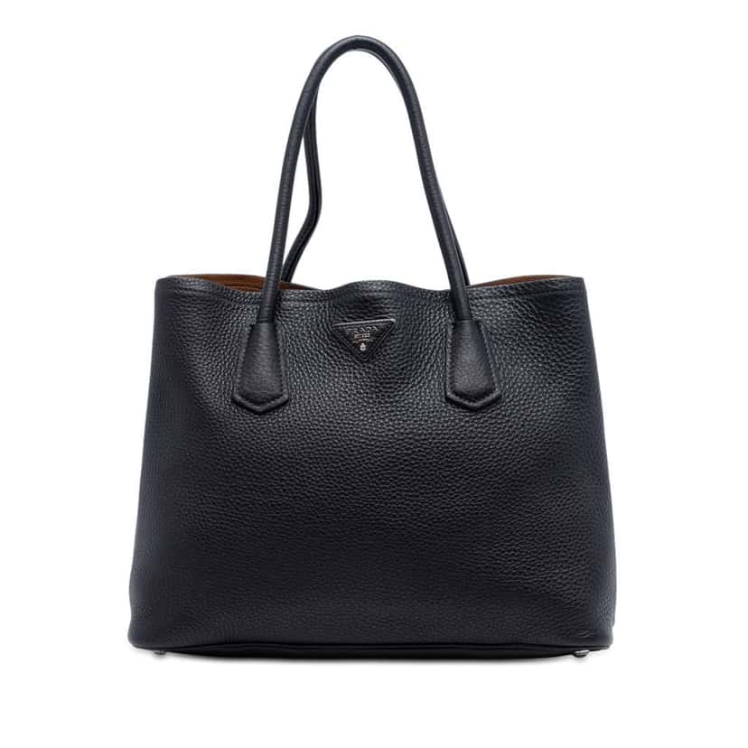 Prada Medium Vitello Daino Cuir Double Handle Satchel Black Leather Very good condition - Front View