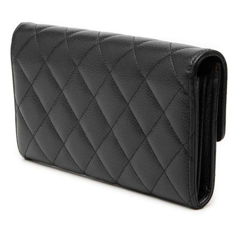 Chanel CC Quilted Caviar Flap Long Wallet Black Leather Very good condition - Back View
