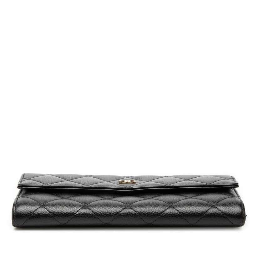 Chanel CC Quilted Caviar Flap Long Wallet Black Leather Very good condition - Inside View
